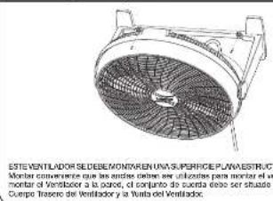 ESTE VENTILADOR SEDEBEMONTEN EN UNA SUPERFICIE PLAN A STRUCTURAL Montar conveniente que los andres Centers se utilizantes para montar el un montar de Ventilador a la parte, el conjunto de cuerta deco ser situado e Cuerpo Trenero del Ventilador y la finita del Ventilador.