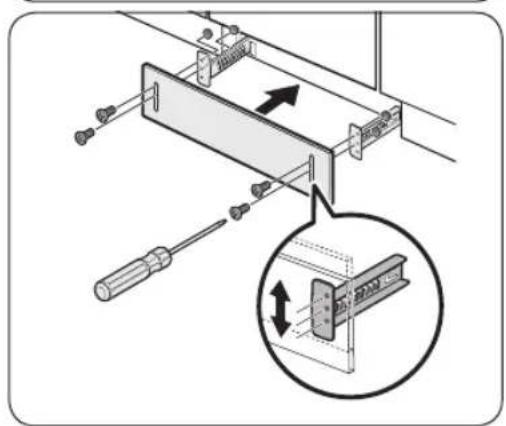 Technical diagram showing a mechanical assembly with screwdriver and directional arrows, including a magnified inset of a component detail.