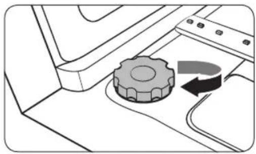 Diagram of a mechanical component with a gear and curved arrow indicating rotation (no text or symbols)