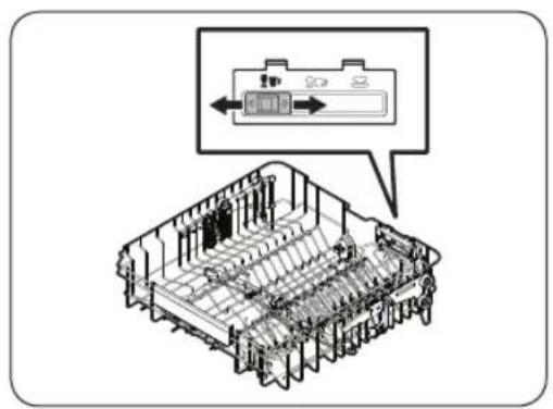 Technical diagram of a mechanical assembly with labeled components and an inset showing a component with directional arrows.