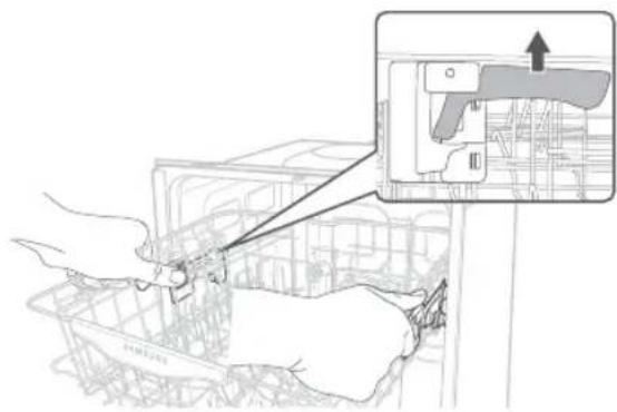 Diagram showing a hand using a tool to adjust or install a handgun, with an inset highlighting the gun's internal structure.