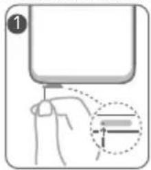 Diagram showing a hand holding a device with a magnified inset highlighting a measurement or adjustment point.
