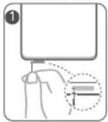 Diagram showing a hand holding a device with a magnified inset highlighting a measurement or adjustment point.