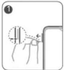 Diagram showing finger positioning with a dashed line indicating measurement or alignment, labeled with number 1