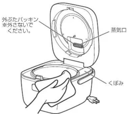 外ぶたパッキン ※外さないで ください。 蒸気口 くぼみ