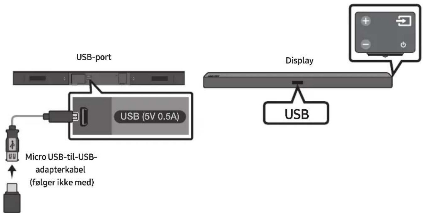 USB-port USB (5V 0.5A) Micro USB-til-USB- adapterkabel (følger ikke med) Display USB