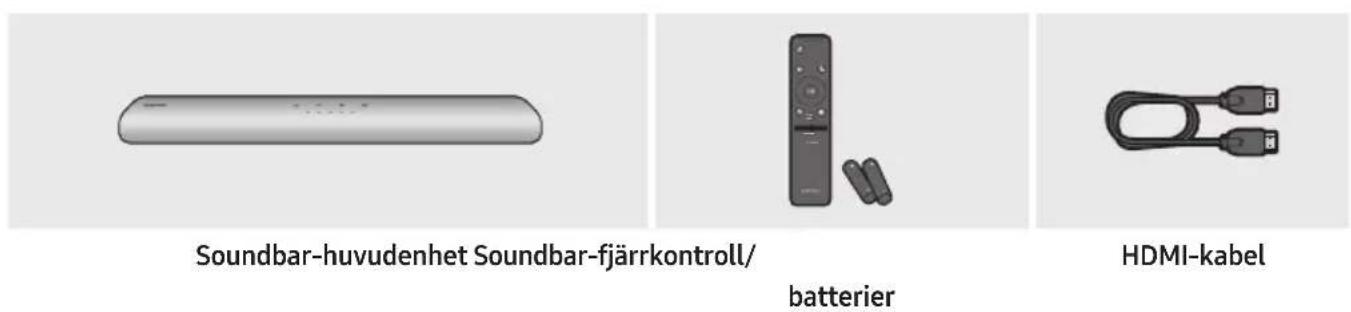 Soundbar-huvudenhet Soundbar-fjärrkontroll/ batterier HDMI-kabel