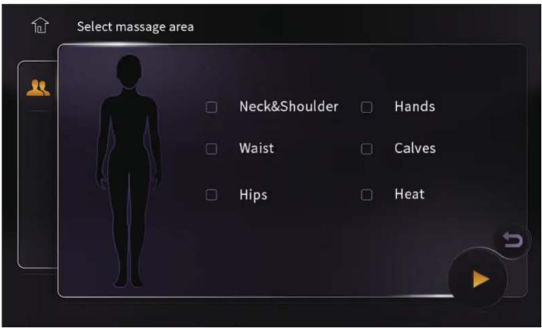 Select massage area Neck&Shoulder Hands Waist Calves Hips Heat