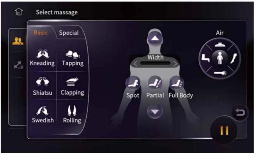 Select massage Basic Special Kneading Tapping Shiatsu Clapping Swedish Rolling Width Air Spot Partial Full Body