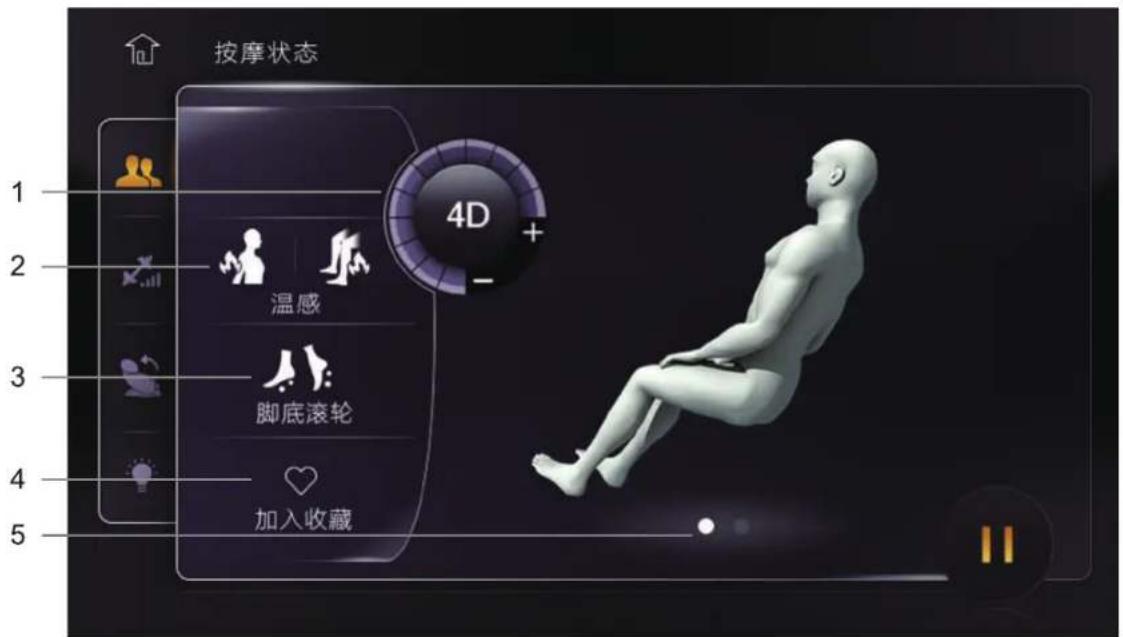 按摩状态 1 2 温感 3 脚底滚轮 4 加入收藏 5 4D + -