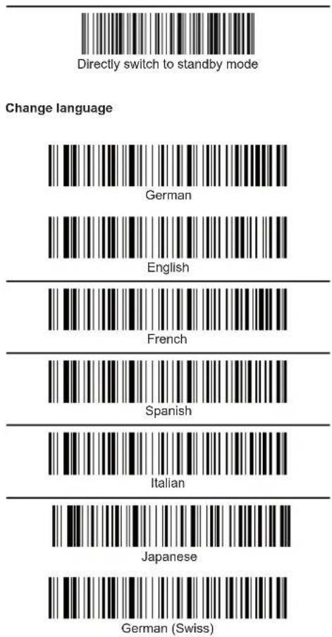 Directly switch to standby mode Change language German English French Spanish Italian Japanese German (Swiss)