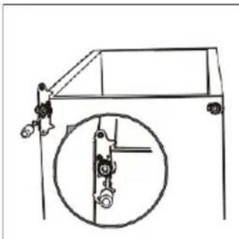 Technical line drawing of a vehicle door frame with an inset circular detail showing a mechanical component (no text or symbols)