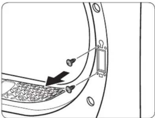 Diagram of a door panel with screwdrivers and a switch, showing no text or symbols
