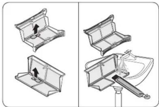Diagram showing two views of a toilet with handle and outlet, no text or symbols present