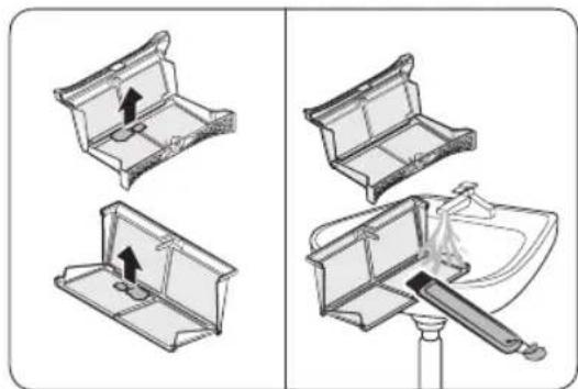 Diagram showing four steps of a toilet or sink assembly, with no visible text or symbols.
