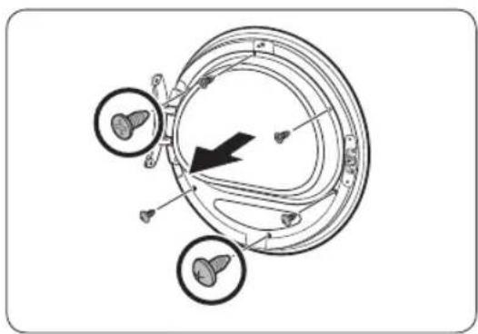Diagram of a mechanical or electrical component with three circular features and an arrow indicating direction (no text or symbols present)