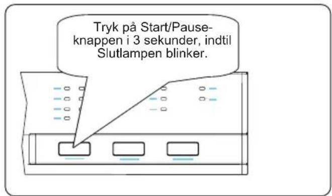 Tryk på Start/Pause-knappen i 3 sekunder, indtil Slutlampen blinker.