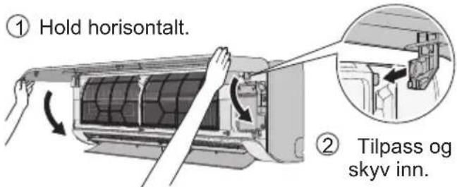 ① Hold horisontalt. ② Tilpass og skyv inn.