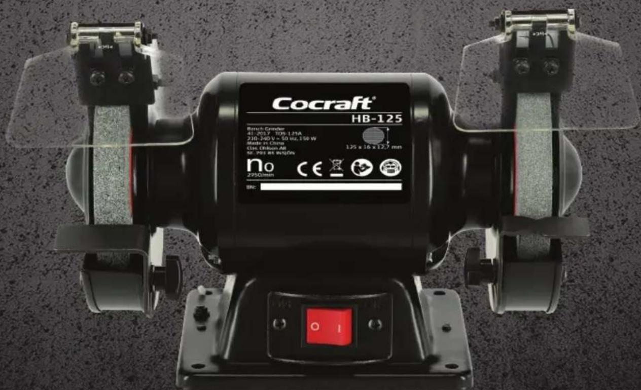 Cocraft® HB-125 Bench Græder 43-2017 1030-125A 230-240 V x 50 Hz, 150 W Made in China Class: Unbound Air 42. 993 RS BtuGDN no 2750/min CE BR2 O I