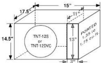 17.5" 15" 11" 14.5" PORTED 1.35 to 1.75 cu ft. TNT-12S or TNT-12DVC 3"