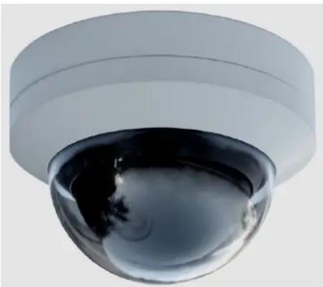 Close-up of a white spherical security camera with a reflective black liquid (no text or symbols visible)