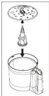 Diagram showing a cleaning or cleaning process with a funnel and bucket, labeled in English.