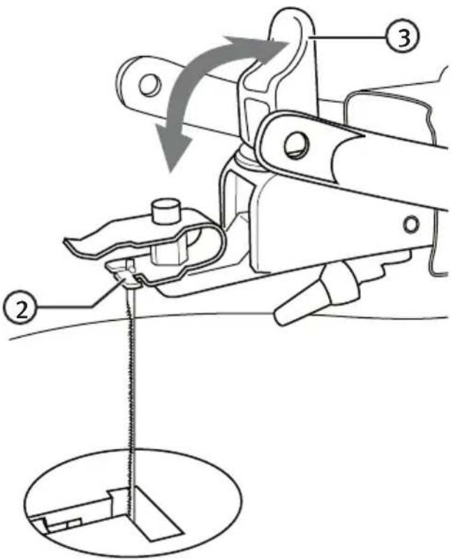 Technical diagram showing mechanical assembly with numbered parts and directional arrows indicating motion or movement