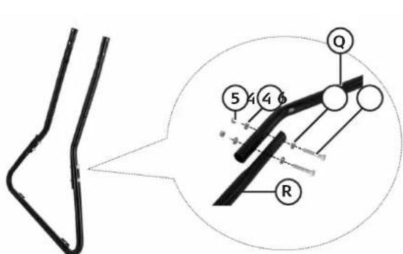 Technical diagram showing a mechanical component with labeled parts and an inset magnified view of a linkage or linkage mechanism.