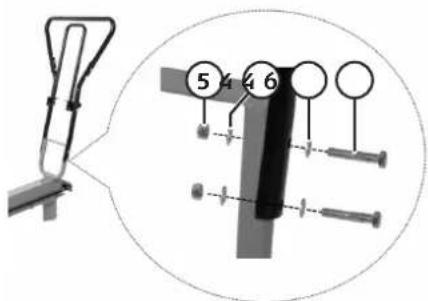 Diagram showing a mechanical device with numbered components and a magnified view of the main component.