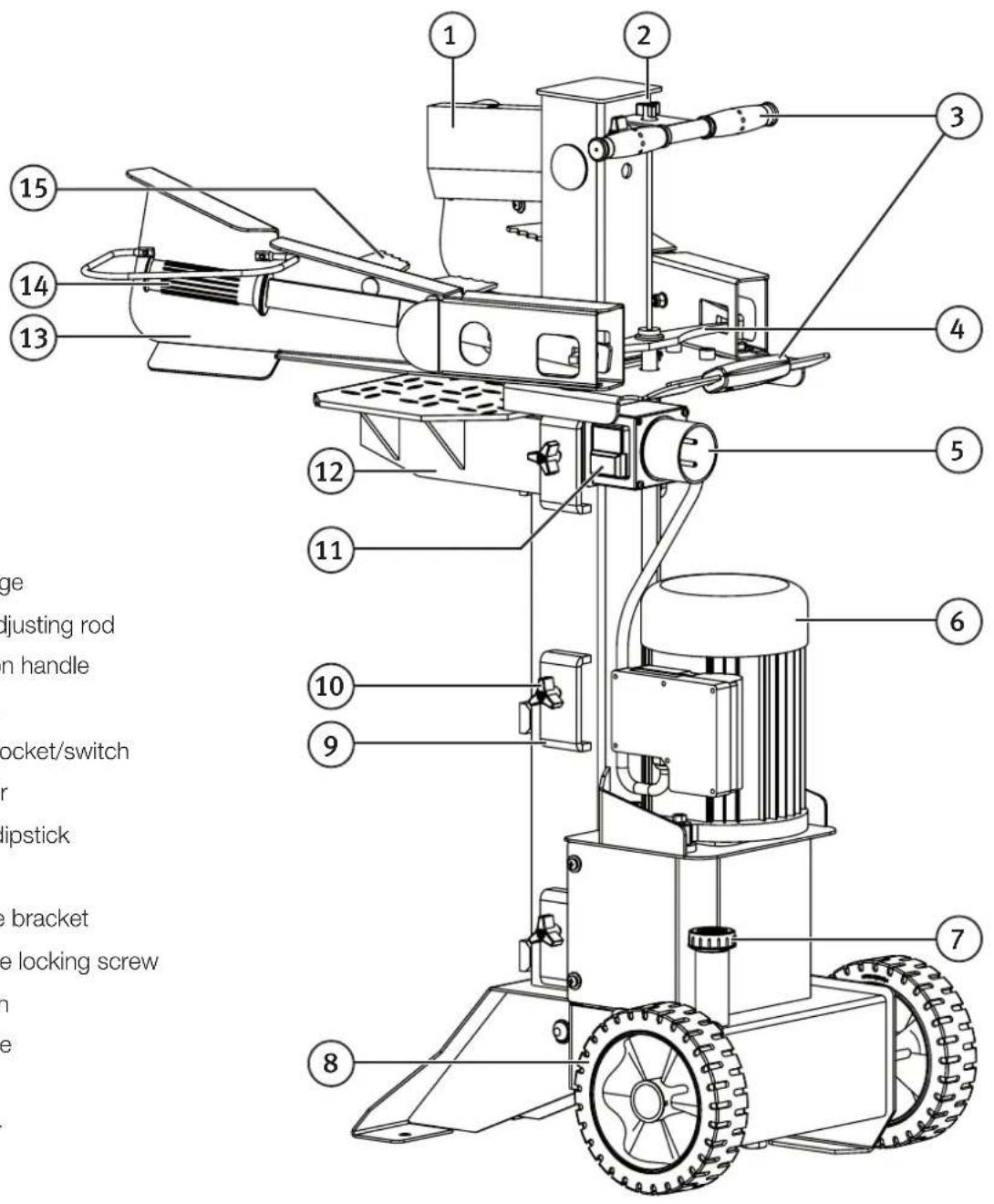 Technical diagram of a mechanical device with numbered parts, accompanied by descriptive text in English.