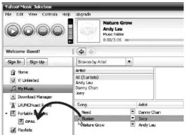 Yahoo! Music Jukebox File Edit View Controls Help Upgrade Nature Grow Andy Lau Music Folder 0:00/3:05 Welcome Guest! Sign In Sign Up Home Y! Unlimited My Music Download Manager LAUNCHcast Book Portable Bookies OPAL Playlists Browse by Artist Artist All (3 artists) Andy Lau Danny Chan Joey Song Artist Need Danny Chan Elusion Joey Nature Grow Andy Lau