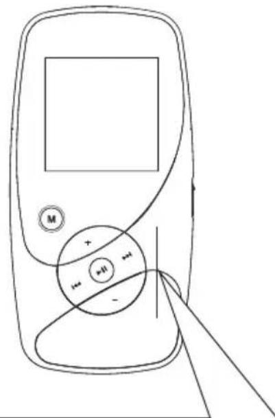 Diagram of a mobile phone with labeled buttons and a pointer, showing internal function keys and connection points.