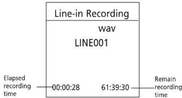 Line-in Recording wav LINE001 Elapsed recording time 00:00:28 61:39:30 Remain recording time