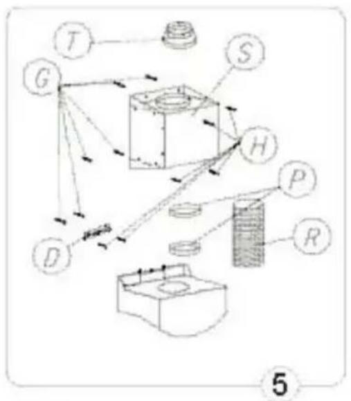 Technical diagram of a mechanical assembly with labeled components and directional arrows indicating motion or force