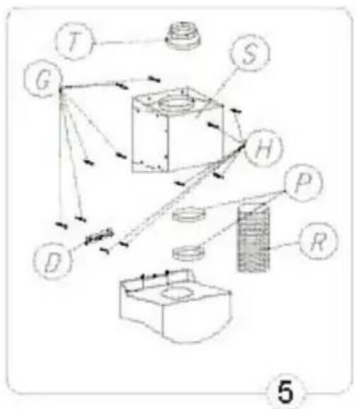 Technical diagram of a mechanical assembly with labeled components and directional arrows indicating motion or force