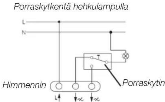 Porraskytkentä hehkulampulla L N Himmennin L x x Porraskytin