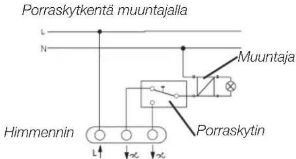 Porraskytkentä muuntajalla L N Muuntaja Himmennin L x x Porraskytin