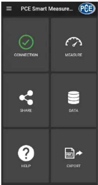 PCE Smart Measure... CONNECTION MEASURE SHARE DATA HELP EXPORT