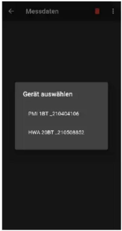 Messdaten Gerät auswählen PMI 1BT_210404106 HWA 20BT_210508852
