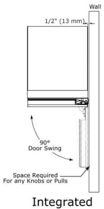 1/2" (13 mm) Wall 90° Door Swing Space Required For any Knobs or Pulls Integrated