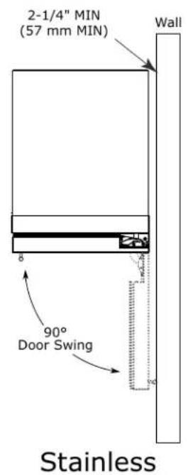 2-1/4" MIN (57 mm MIN) Wall 90° Door Swing Stainless