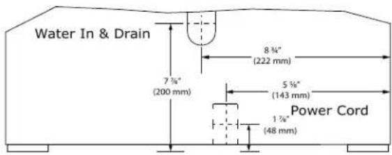 Water In & Drain 7 ½" (200 mm) 8 ¼" (222 mm) 5 ½" (143 mm) Power Cord 1 ¾" (48 mm)