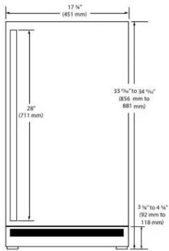 17 ¾" (451 mm) 28" (711 mm) 33 ¾" to 34 ¾" (856 mm to 681 mm) 3 ¾" to 4 ¾" (92 mm to 118 mm)