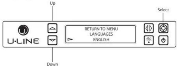 Up U-LINE RETURN TO MENU LANGUAGES ENGLISH Down Select