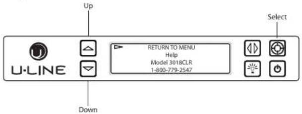 Up U-LINE RETURN TO MENU Help Model 3018CLR 1-800-779-2547 Down Select