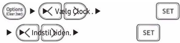 graph TD A["Options\nClean 3sec"] --> B["Vælg Clock."] C["Indstil biden."] --> B B --> D["SET"] E["SET"] --> F["SET"]