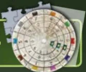 Circular digital art ticker displaying multiple colored square tiles with numbers 1 to 50, surrounded by puzzle pieces.