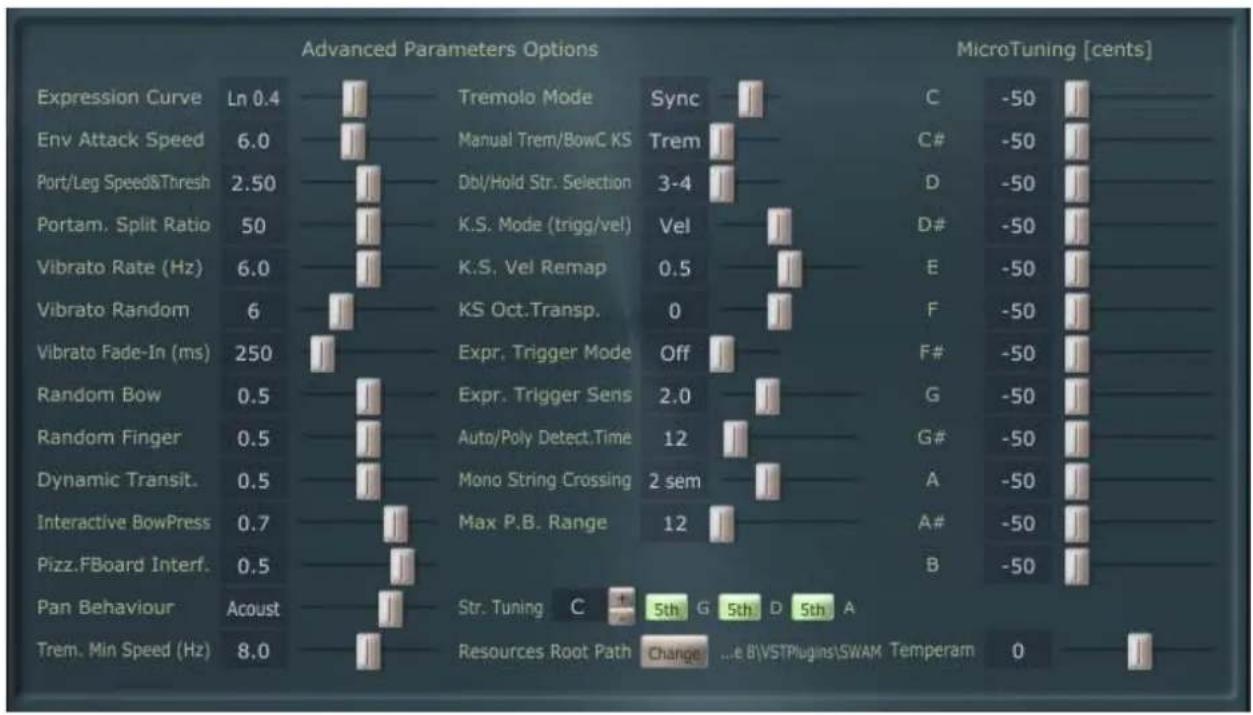 Audio Modeling SWAM Solo Strings - Options Page - 1