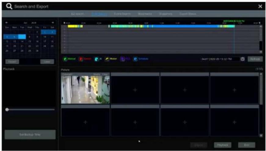Search and Export Ex Search View History Everb Layer Bitmapacks Settings Export Status PlayBack Set BackUp Time Picture 1/16/ Start PlayBack Exit