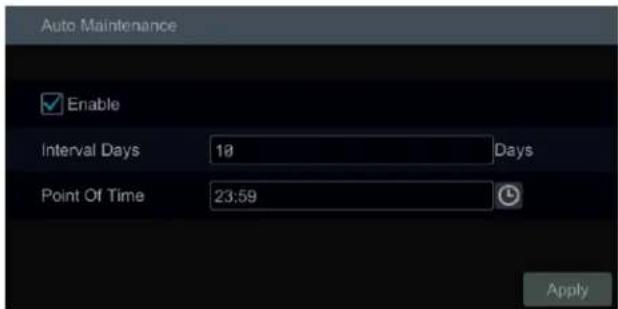 Auto Maintenance Enable Interval Days 19 Days Point Of Time 23:59 Apply